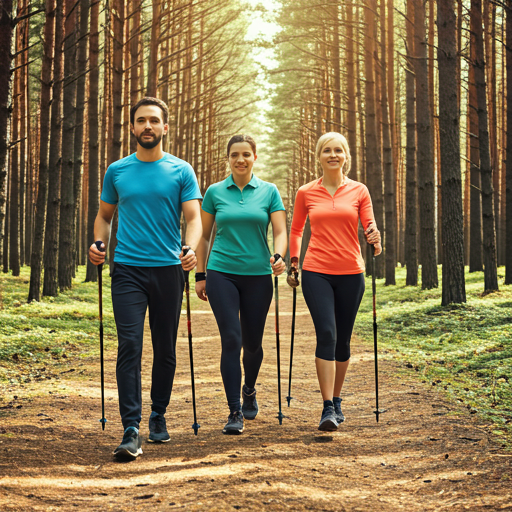 Nordic walkers in het bos